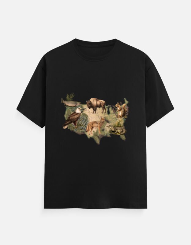 American Map Wildlife T-Shirt For Men