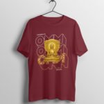 Golden Buddha Print T Shirt Maroon