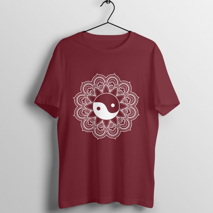 Mandala Yin Yang T Shirt Maroon